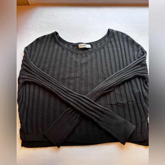 Natural Life Green Ribbed Knit Top M Boho Pocket Sweater - Picture 2 of 6